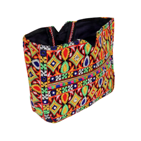 Jaipuri Handmade Embroidered Cotton Handbag – Multicolor Ethnic Tote Bag for Women